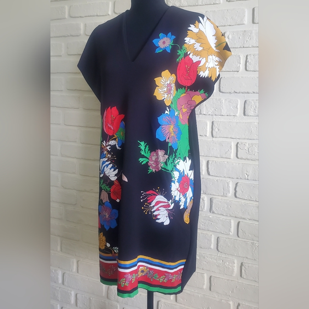 Zara Bold Floral Printed Tunic Dress Boho Cap Sleeves - Picture 4 of 14
